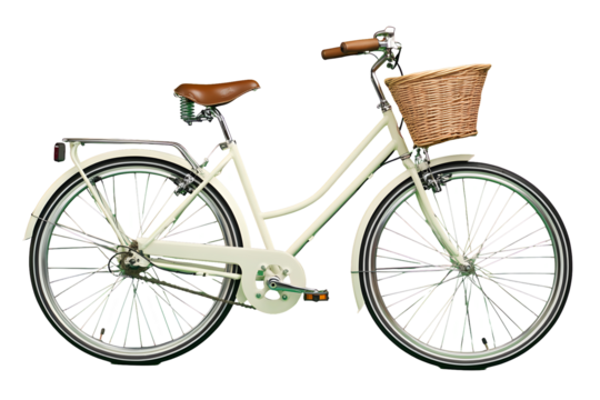 Vintage-style, cream-colored bicycle with a basket