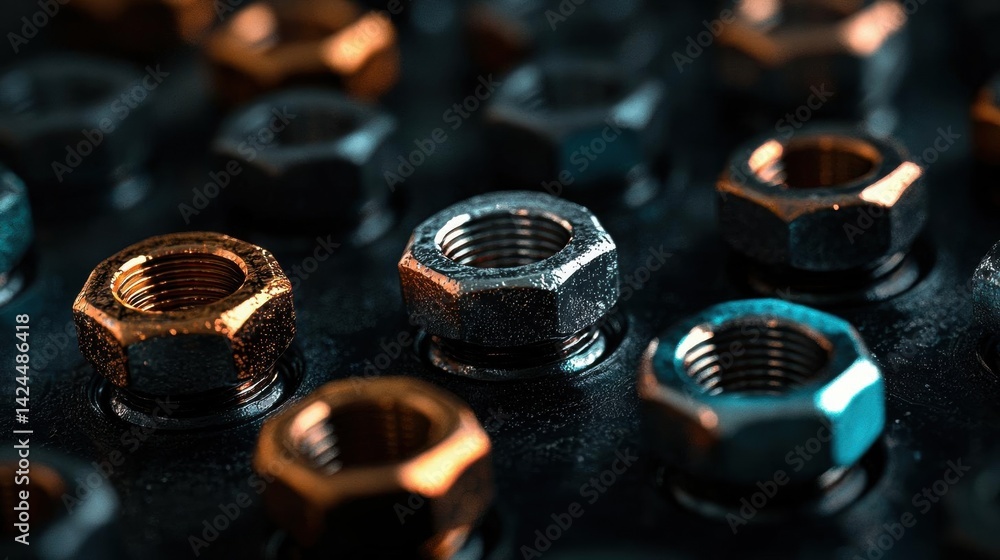 Poster close-up of a group of nuts on a black surface. the nuts are arranged in a scattered manner, with so