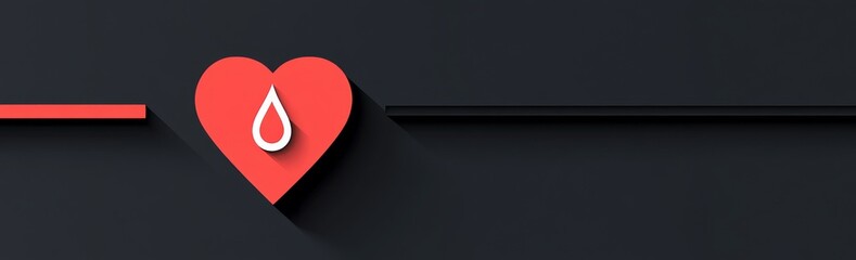 A dark red gradient background is adorned with silhouettes of red hearts and blood drops, conveying the idea of blood donation, medical care, and love, complete with copy space for added context