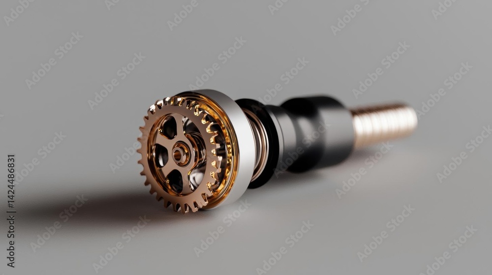 Aufkleber close-up of a mechanical component, which appears to be a screw or a bolt. the component is made of 