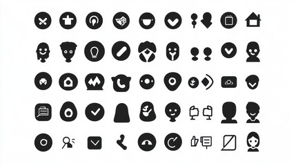 Diverse app icons; user interface design; white background; software development