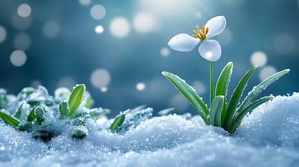 Spring Bloom in Winter Snow