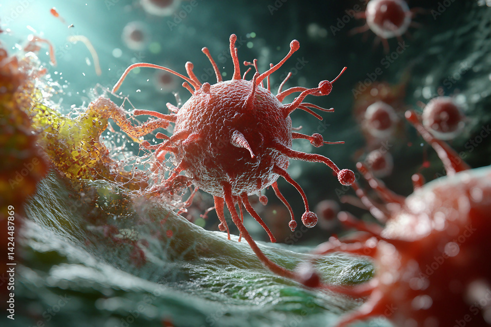 Poster generative ai visualization of vibrant microscopic bacteria and cellular details in stunning resolut
