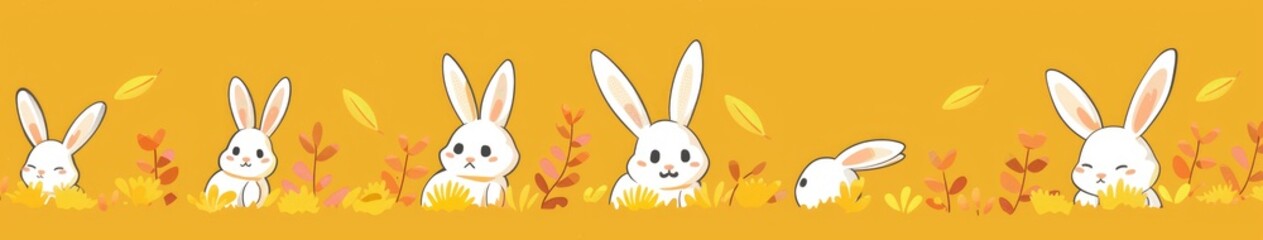 Obraz premium A pair of large, fluffy bunny ears sitting in a field of vibrant daisies and sunflowers, easter eggs, sunny day, bright flowers