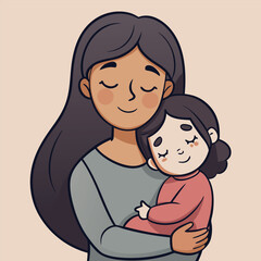 Loving Mother Gently Holding her Sleeping Daughter