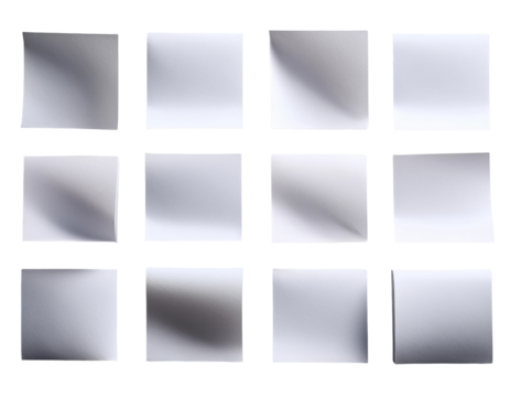 Abstract arrangement of reflective surfaces creating unique light patterns in a modern setting on transparent background