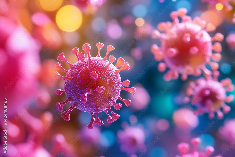 Poster generative ai close-up of virus structures with detailed molecular design and glowing particle effec