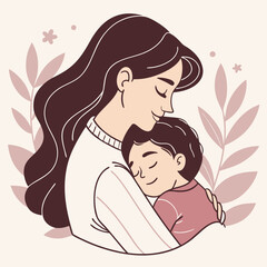 Mother and Child Embrace Tender Moment Illustration