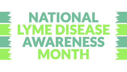 National Lyme Disease Awareness Month text with side lines on a White background. Which is observed every year in May to celebrate National Lyme Disease Awareness Month