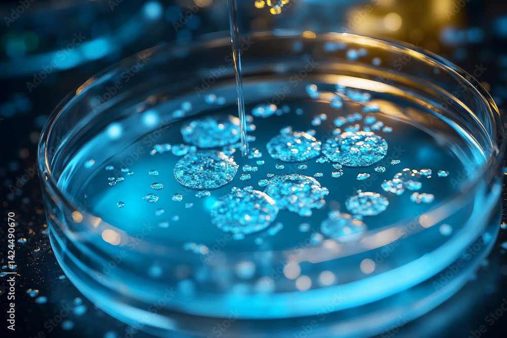 Poster generative ai illustration of microscopic bacterial forms showcasing vivid molecular structures and 