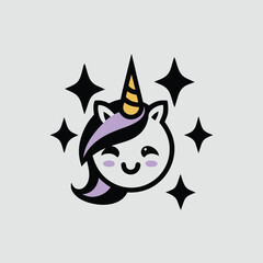 Cute Cartoon Unicorn Head with Stars for Kids