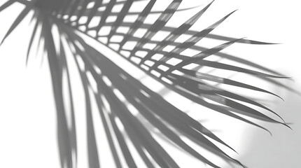Obraz premium Realistic palm leaf shadow overlay effect isolated on white background, Natural shadow of tropical palm branch. Mockup of transparent shadow for product presentation, backdrop, Design elements,