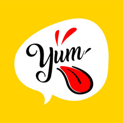 Emphasizing flavor and satisfaction with a vibrant design showcasing the word yum in bold colors