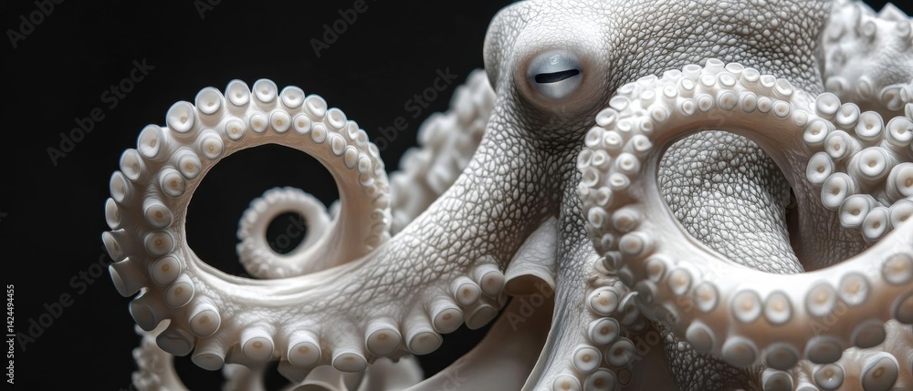 Poster close-up of an octopus's head and tentacles. the octopus appears to be in motion, with its tentacles