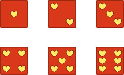 Dice with hearts, vintage dice. Dice icon. Vector image, design image, poster, vector.