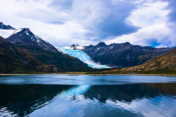 Holanda Glacier is the eastern most glacier in the NW arm of the Beagle Channel.  It is located in Alberto de Agostini NP in Tierra del Fuego, Chile. © Claire