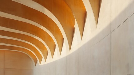 Obraz premium Modern architectural design featuring curved wooden ceiling and concrete wall