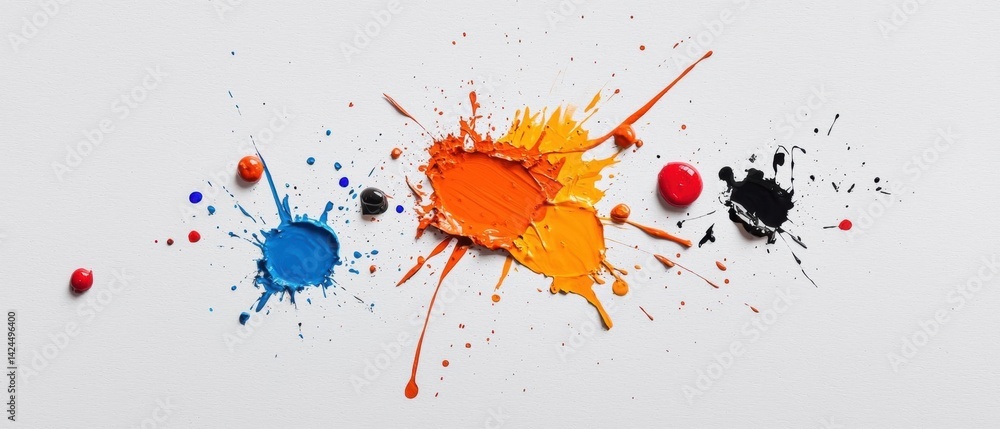 Poster abstract art piece with a white background. in the center of the image, there is a large splatter of