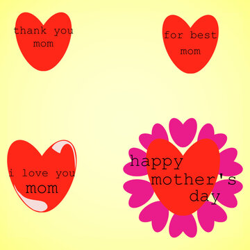 Fototapeta Set of vector hearts with different inscriptions. Serif font. Inscriptions: "for the best mom, thank you mom, I love you mom, happy mother's day." Vector set for mother's day.