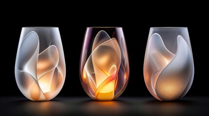 Futuristic ui concept featuring translucent layered glass shapes with light reflections on black