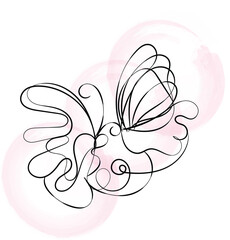 Abstract Butterfly Line Art with Pink Watercolor Background