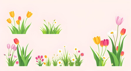 spring flowers and grass set