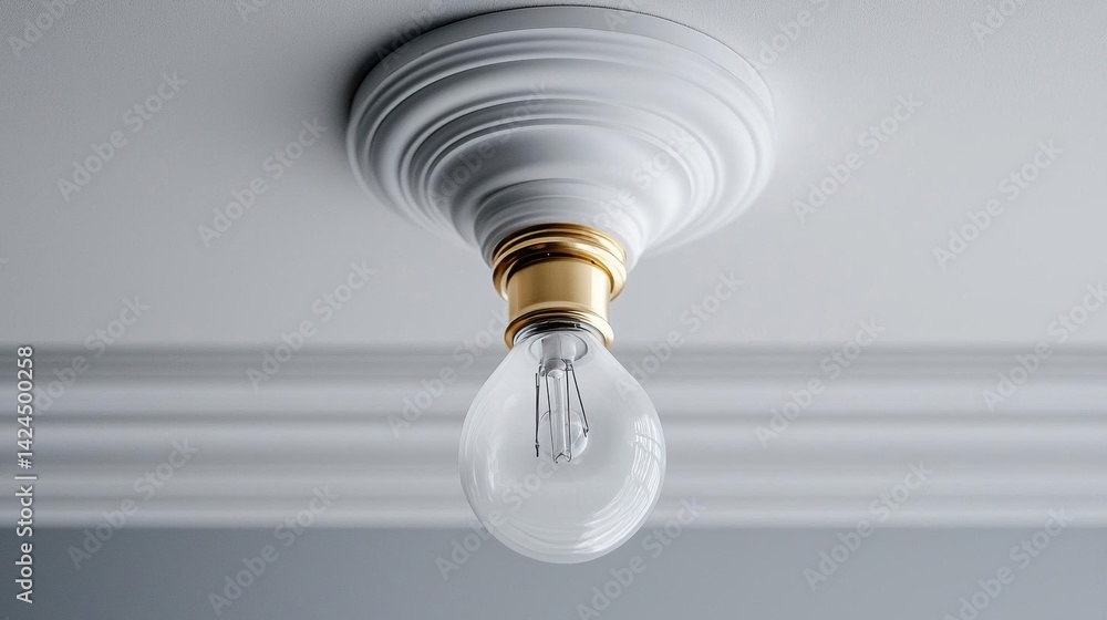 Aufkleber close-up of a ceiling light fixture. the fixture is circular in shape and has a white base with a go