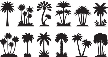 Set of Black Silhouette Palm Tree Illustrations