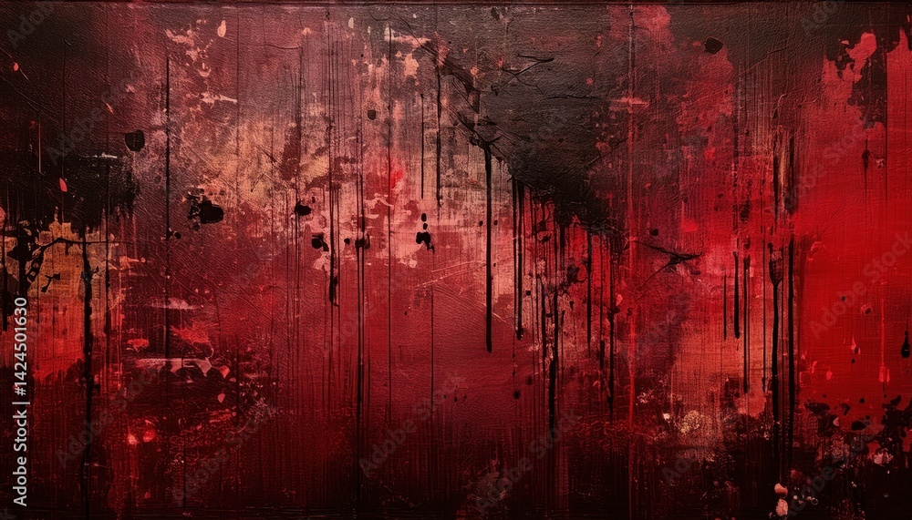 Poster dark abstract red and black texture with paint splatters for halloween design, web design, print med
