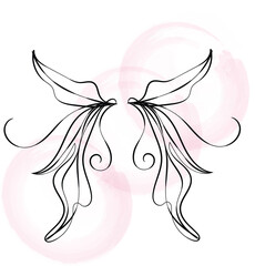 Elegant Black Line Art Fairy Wings on Pink Watercolor Background