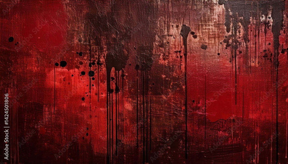 Poster dark abstract red and black texture with paint splatters for halloween design, web design, print med