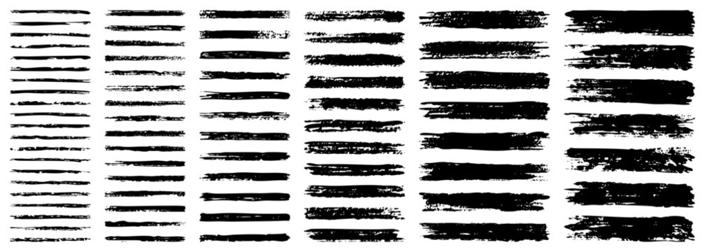 set of grunge black paint, ink brush strokes. brush collection isolated on white background. Trendy brush stroke for black ink paint,grunge backdrop, dirt banner,watercolor design and dirty texture