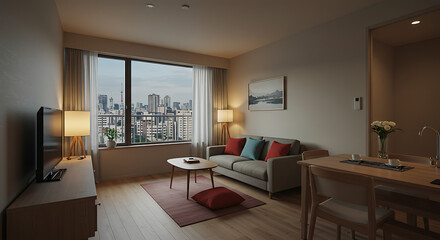 Modern Apartment Interior with City View