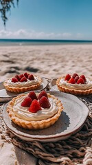 Strawberry tarts on beach