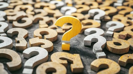 Large Number of Question Marks Arranged in Rows with Golden Accent