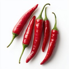 Red chili peppers group close up on white background