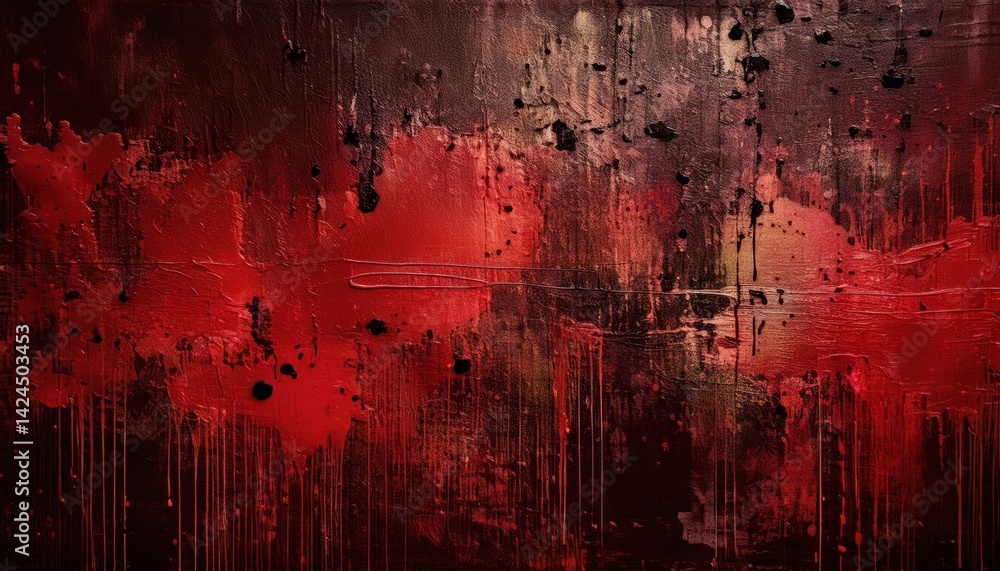 Poster dark abstract red and black texture with paint splatters for halloween design, web design, print med