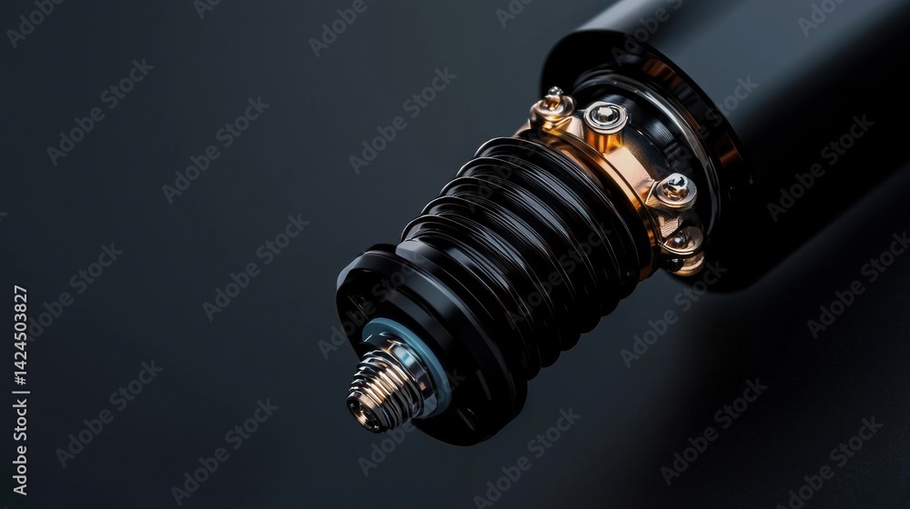 Aufkleber close-up of a black cylindrical object with a threaded end. the object appears to be made of metal a