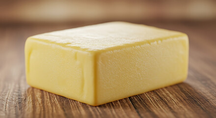 Block of Unsalted Butter on Wooden Table