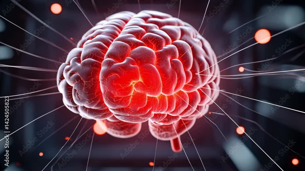 Aufkleber glowing brain with neural connections in a futuristic setting
