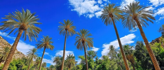 Fototapeta premium Majestic Palm Trees under a Vivid Blue Sky Oasis