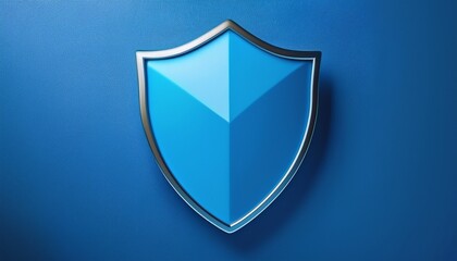 Fototapeta premium blue shield symbol on blue surface security defense and antivirus concept copy space available