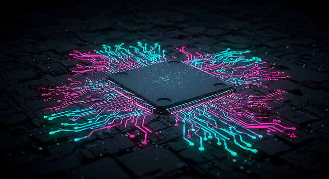 Modern CPU Processor with Neon Circuitry