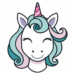 Adorable Cartoon Unicorn Head with Pastel Swirls