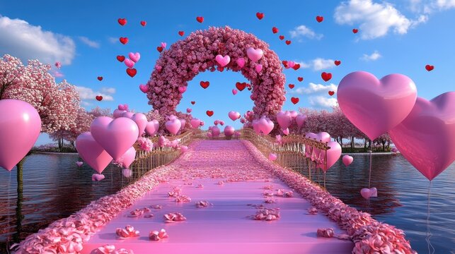 Pink Heart Pathway: Romantic Valentine's Day Dreamscape