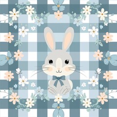Pastel geometric Easter pattern with Easter bunnies, eggs, and floral designs