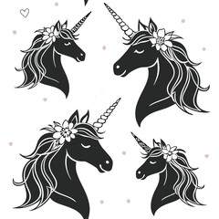 Elegant Black and White Unicorn Head Pattern