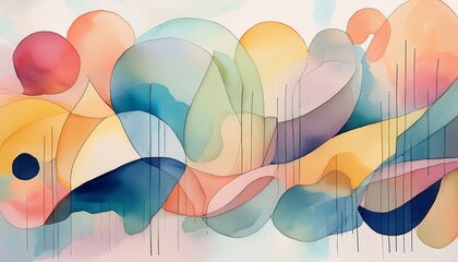 Fototapeta premium serene watercolor doodle of abstract shapes in soft pastel colors creating a calming visual experience