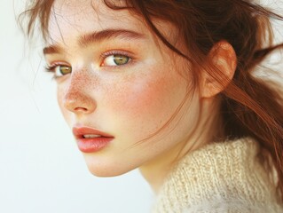 Portrait of a Young Woman with Freckles and Red Hair
