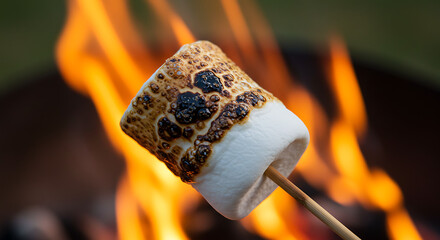 Toasted Marshmallow over Campfire Stock Photo